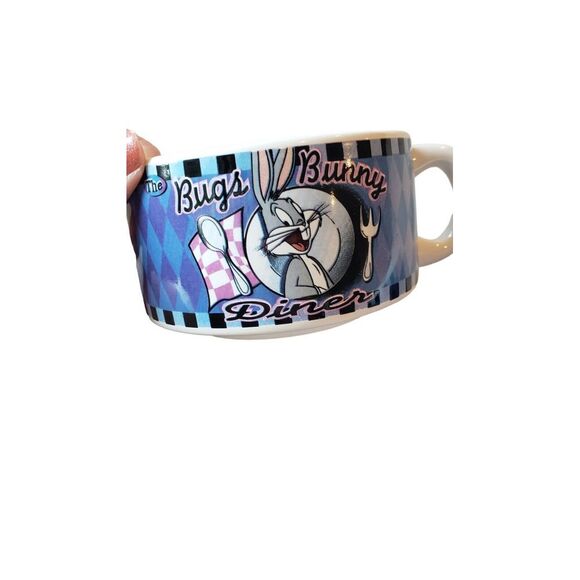 Vintage 1998 Bugs Bunny Daffy Diner Looney Tunes Warner Brothers Soup Mug Bowl - Picture 5 of 16